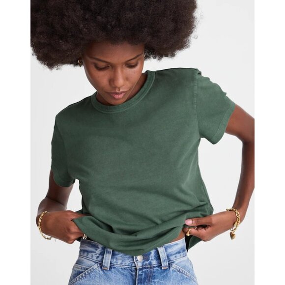Madewell Womens Small The Perfect Crewneck Tee in Allday Jersey in Green 2350 - Picture 3 of 9